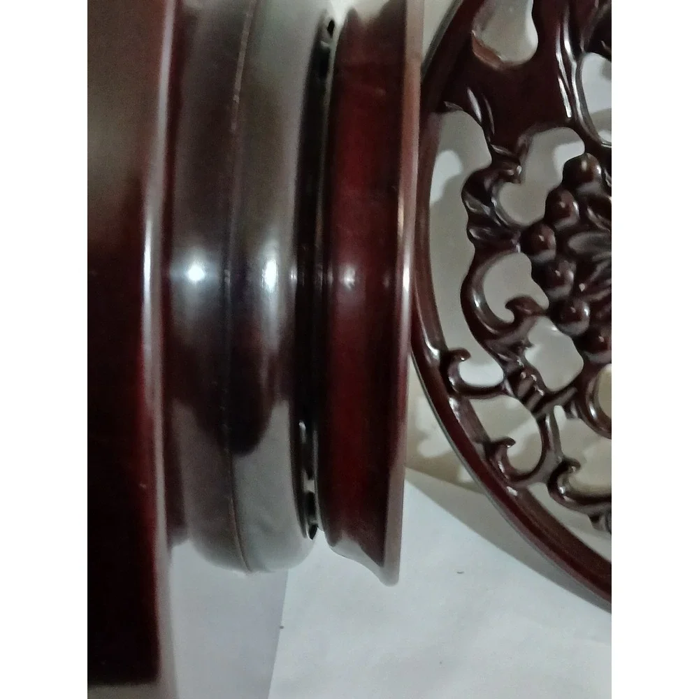 Vintage Wood Display  lazy susan Ornate Carved Grape Vine‎ Leaf Motif